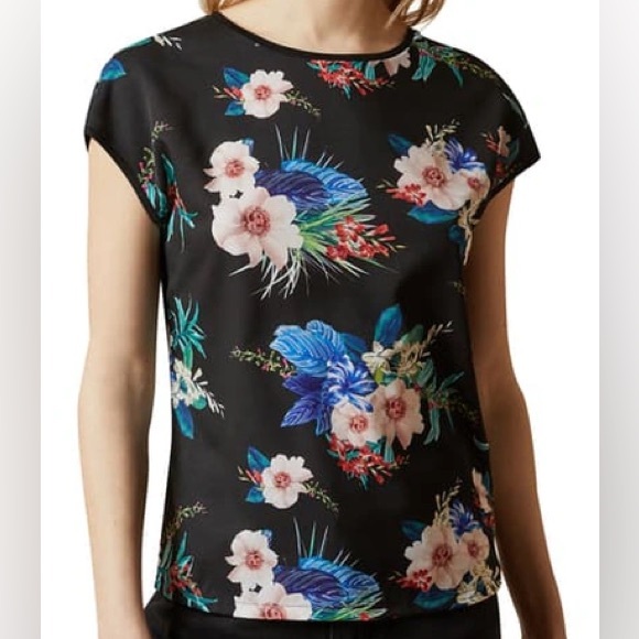Ted Baker Sammer Jamboree Floral Front Top In Black Size 2 TB S US - Picture 1 of 10